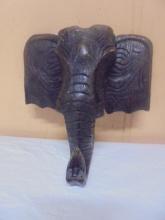 Carved Wood Elephant Head Wall Art