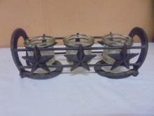 Cast Iron Horseshoe & Star Triple Candle Holder w/ 3 Glass Handle Holders