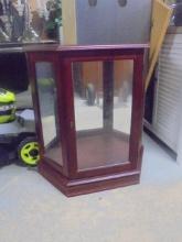 Cherry Finish Wood & Glass Lighted Curio Cabinet