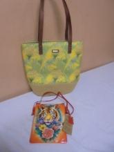 Sun & Sand Ladies Tote Bag & Genuine Leather Hand Painted Purse