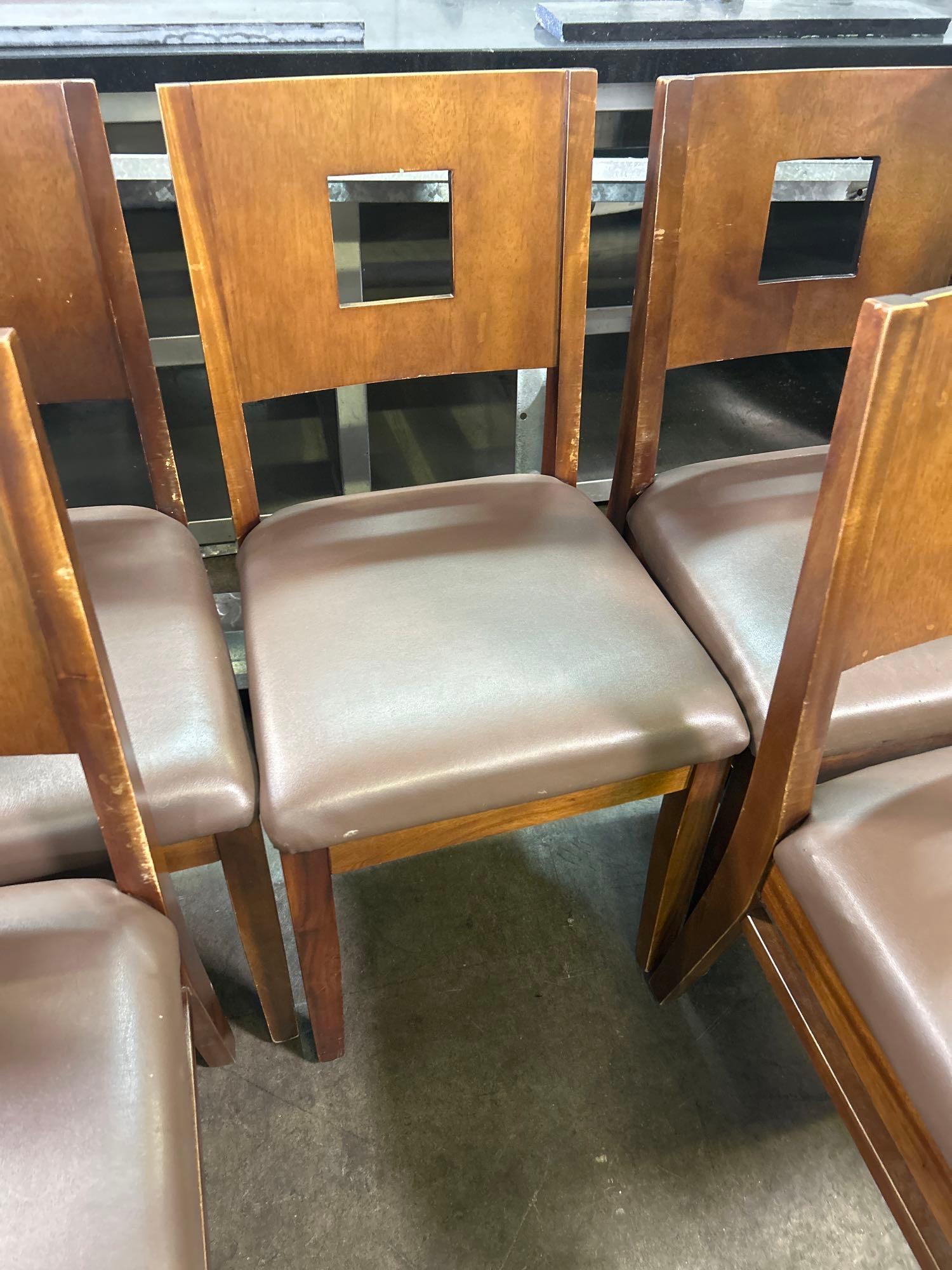 Wood Frame and Back Dining Chairs with Brown Seat Cushions