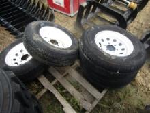 (4) NEW 225/75R15 TRAILER TIRES AND RIMS - ALL ONE PRICE