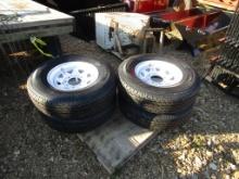 (4) 235/80R16 NEW 8 LUG TRAILER TIRES AND RIMS - ALL ONE PRICE