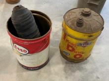 2 VINTAGE OIL CANS WITH ROLL OF RUBBER