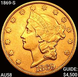 1869-S $20 Gold Double Eagle CHOICE AU