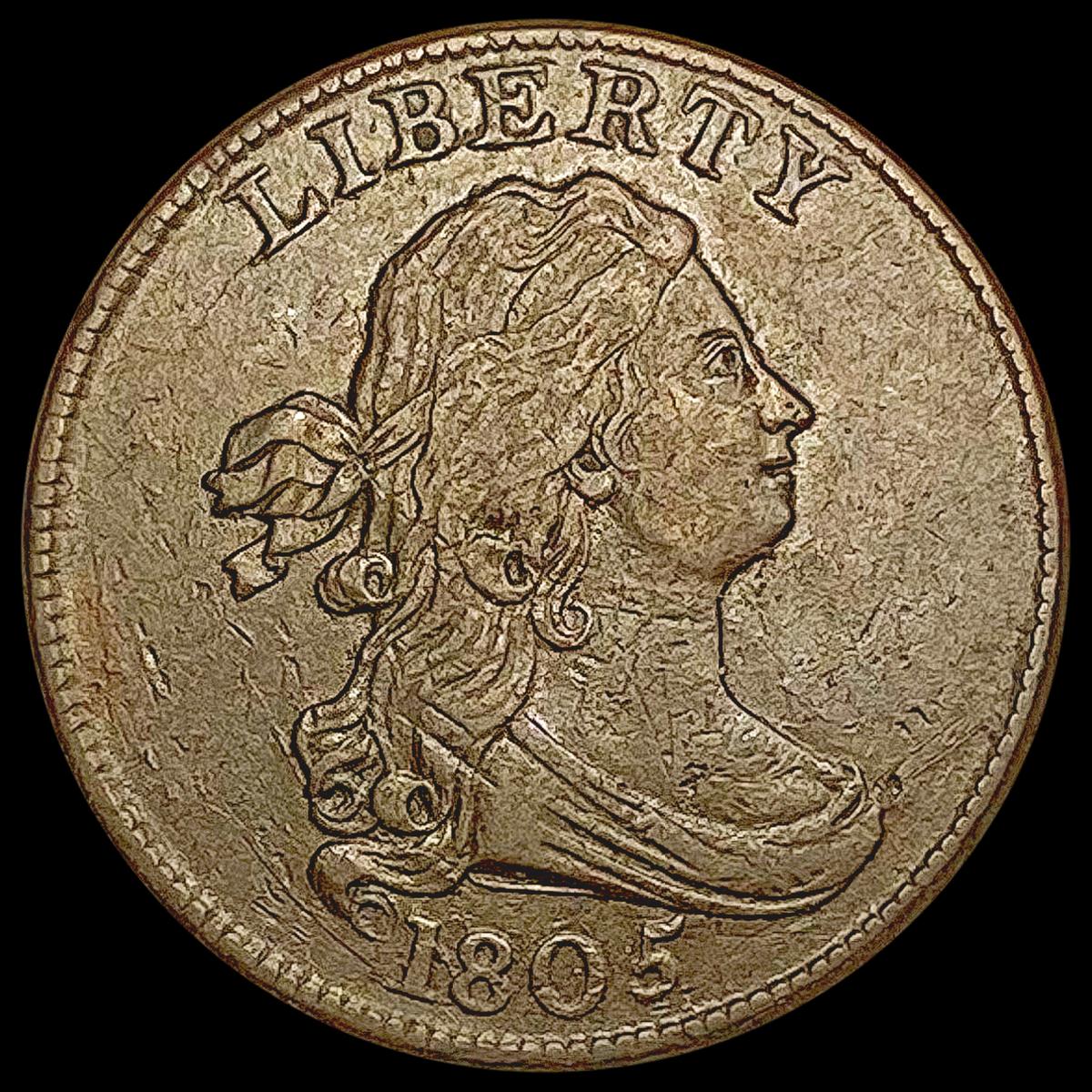 1805 Stem 5 Draped Bust Half Cent LIGHTLY CIRCULAT
