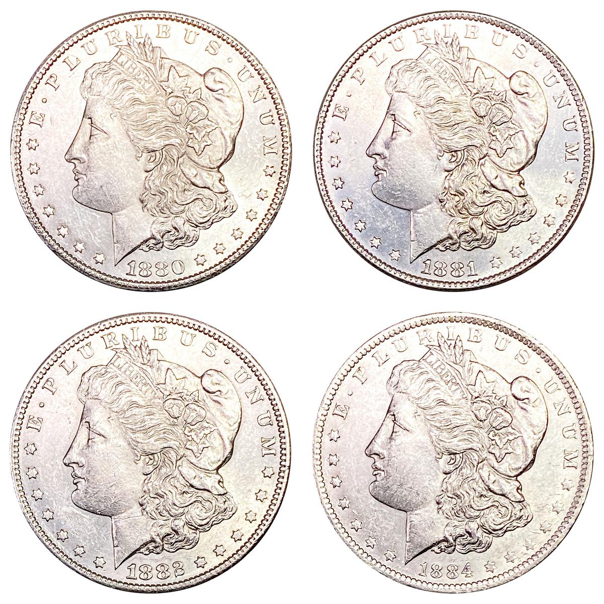 1880-1884 UNC Morgan Silver Dollars [4 Coins]
