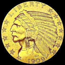 1909-D $5 Gold Half Eagle CLOSELY UNCIRCULATED