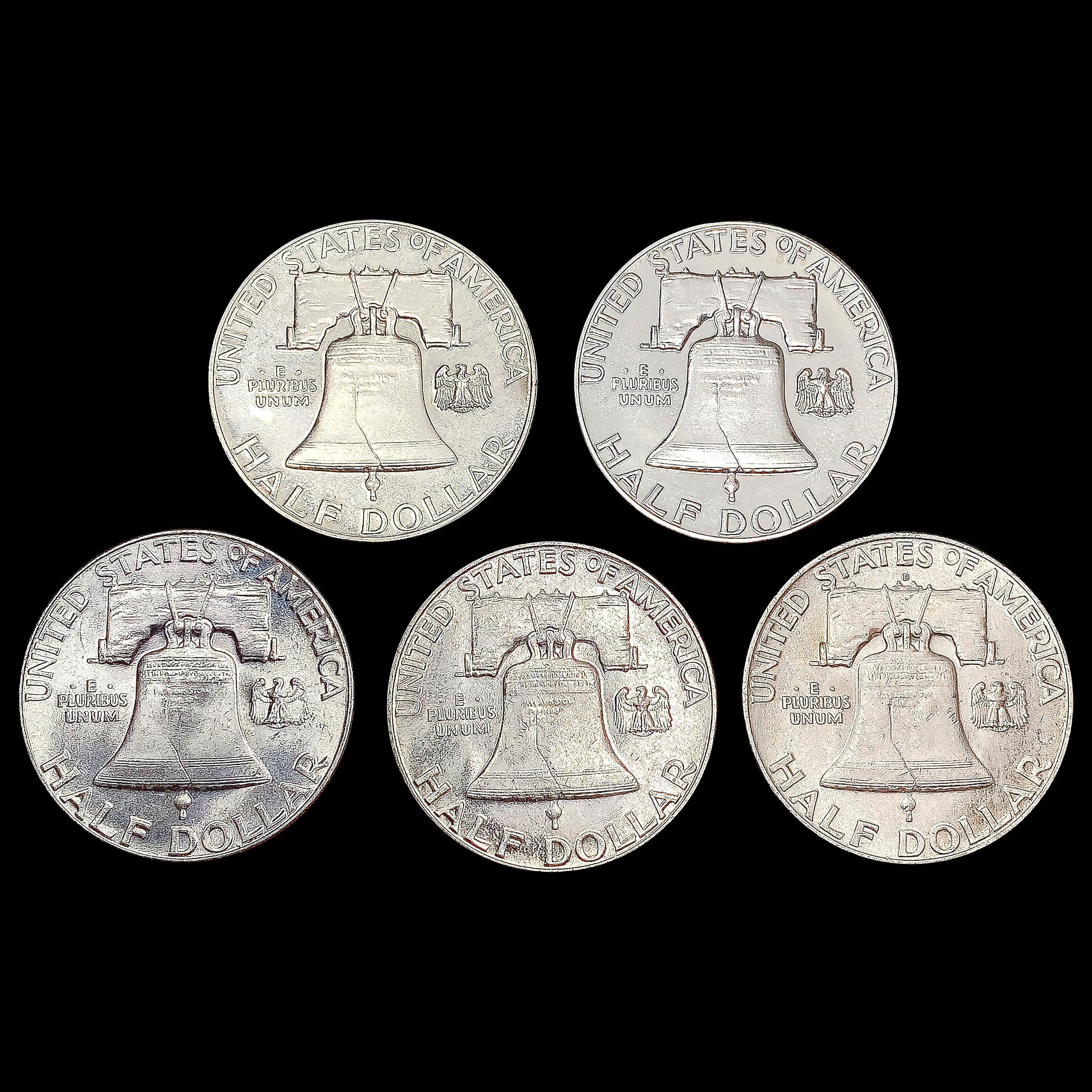 [5] Franklin Half Dollars [1950, 1952-D, 1956, 195