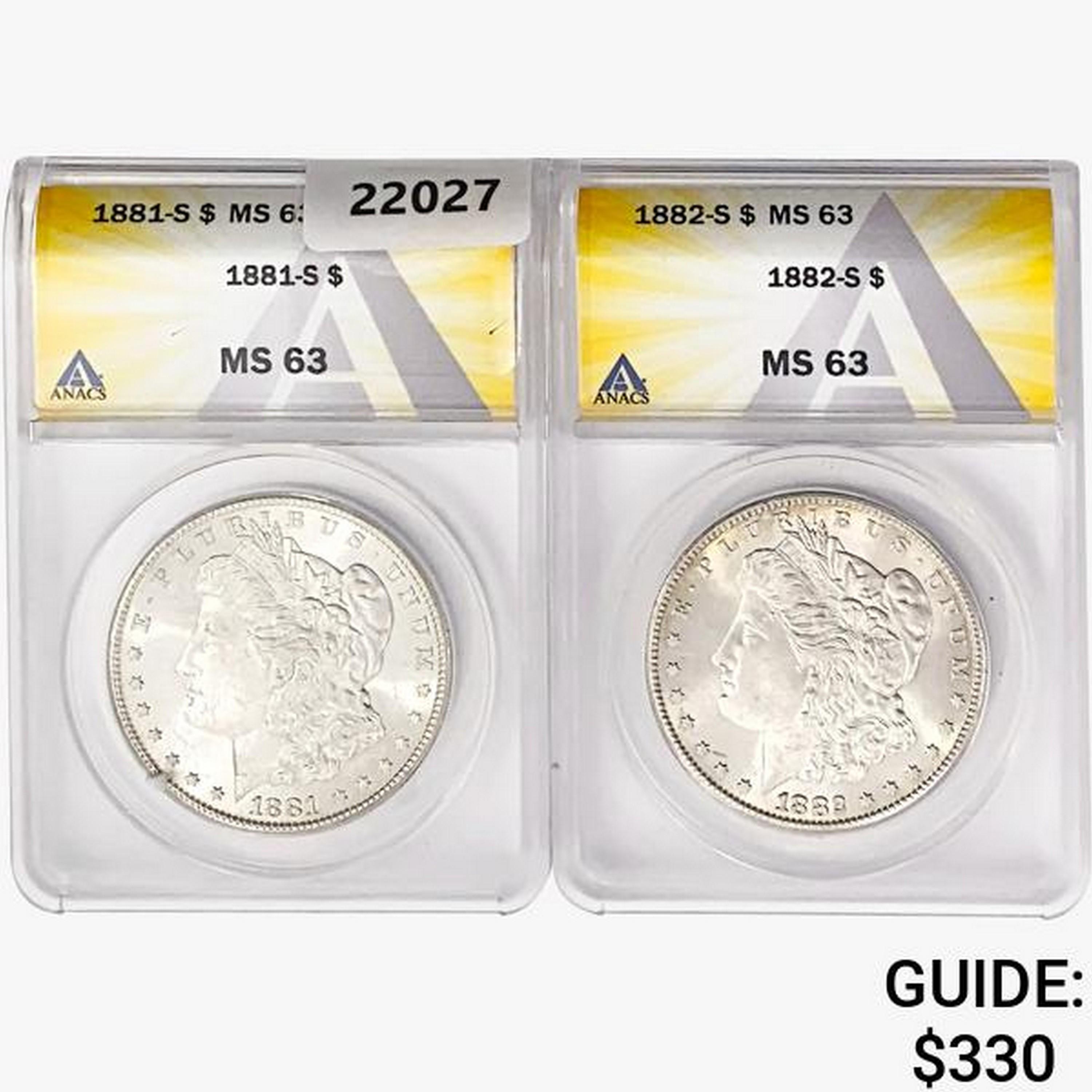 1881-1882-S [2] Morgan Silver Dollar ANACS MS63