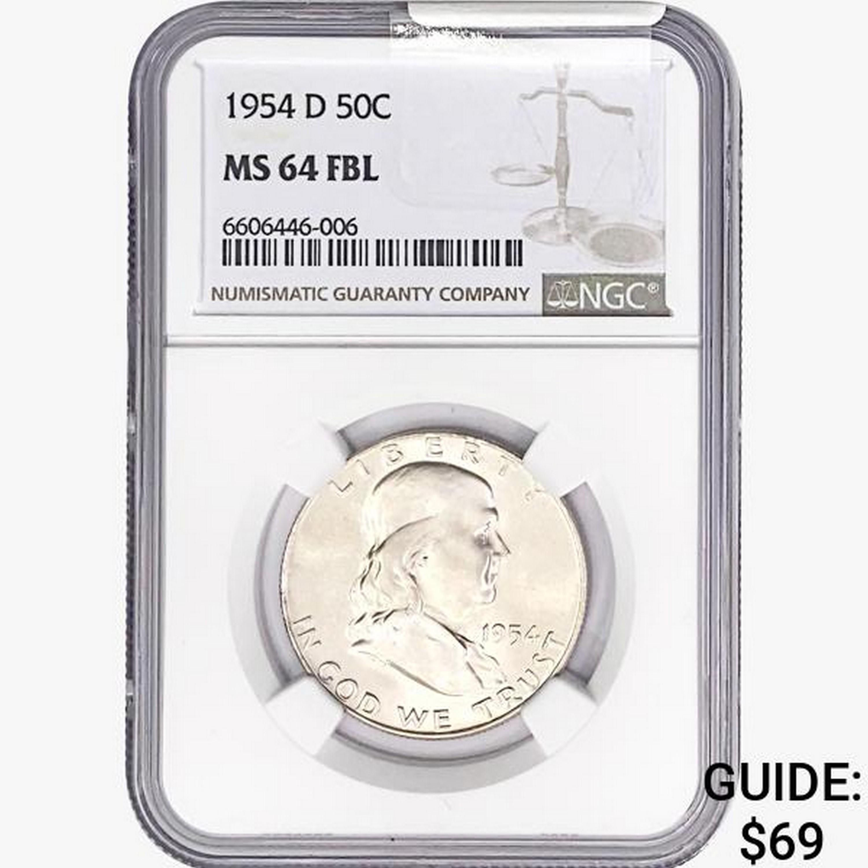 1954-D Franklin Half Dollar NGC MS64 FBL