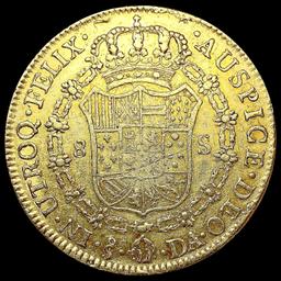 1793-So Chile .7615oz Gold 8 Escudos NEARLY UNCIRC