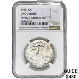 1943 Walking Liberty Half Dollar NGC UNCDetails RE