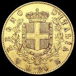 1863 Italy .1867oz Gold 20 Lire NEARLY UNCIRCULATE