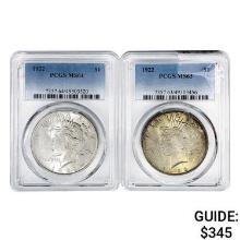 1922 [2] Silver Peace Dollar PCGS MS63/64
