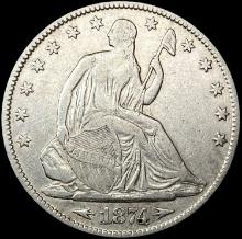 1874 Arws Seated Liberty Half Dollar CLOSELY UNCIR