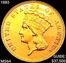 1883 $3 Gold Piece CHOICE BU