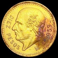 1959 Mexico Gold 10 Pesos 0.2411oz UNCIRCULATED