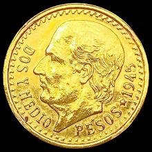 1945 Mexico Gold 2.5 Pesos 0.0603oz UNCIRCULATED