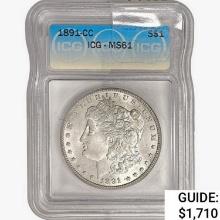 1891-CC Morgan Silver Dollar ICG MS61