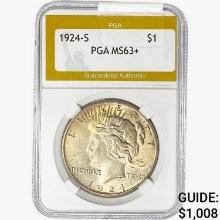 1924-S Silver Peace Dollar PGA MS63+