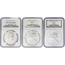 1993-2008 [3] US Varied Silver Dollars NGC MS/PF69