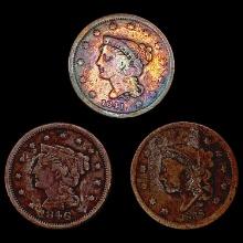 1838-1847 Varied Date US Large Cents [3 Coins] HIG