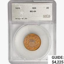 1870 Two Cent Piece SEGS MS64 RED