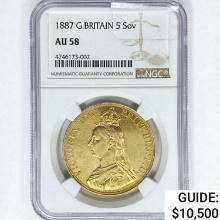 1887 G. Britain 1.1775oz Gold 5 Sovereign NGC AU58