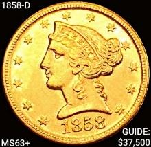 1858-D $5 Gold Half Eagle
