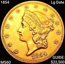 1854 Lg Date $20 Gold Double Eagle