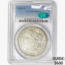 1881-S CAC Morgan Silver Dollar PCGS MS65