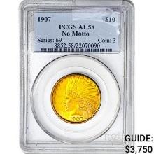 1907 $10 Gold Eagle PCGS AU58 No Motto