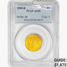 1909-D $5 Gold Half Eagle PCGS AU55