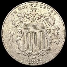 1874 Shield Nickel CHOICE AU