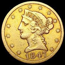1847 $5 Gold Half Eagle CLOSELY UNCIRCULATED