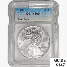 1986 American 1oz Silver Eagle ICG MS69