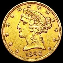 1898 $5 Gold Half Eagle CHOICE AU