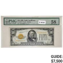 FR. 2404 1928 $50 FIFTY DOLLARS GOLD CERTIFICATE CURRENCY NOTE PMG CHOICE ABOUT UNCIRCULATED-58