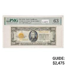 FR. 2400 1928 $20 TWENTY DOLLARS GOLD CERTIFICATE CURRENCY NOTE PMG CHOICE UNCIRCULATED-63