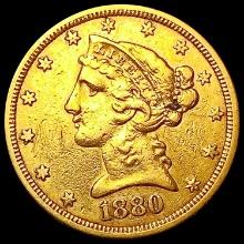1880 $5 Gold Half Eagle NEARLY UNCIRCULATED