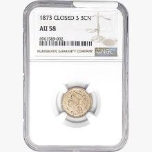 1873 Silver Three Cent NGC AU58 Closed 3