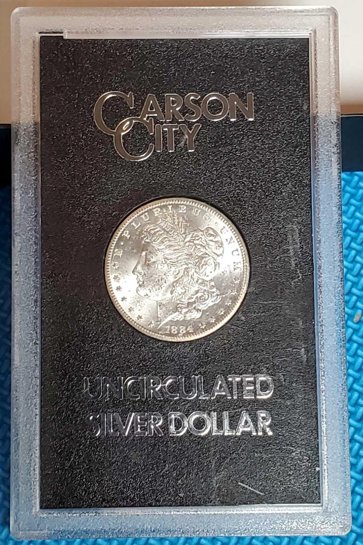 1884-CC Uncirculated US Silver Dollar From Federal Reserve Hoard in Plastic Holder