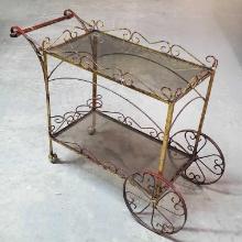 Great Vintage French Style Wrought Iron, Brass & Glass Bar Cart
