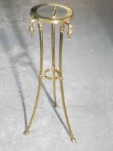 MCM Swan Head Solid Brass With Glass Top And Paw Foot Tall Stand