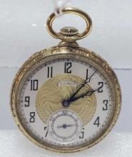 Private Run Illinois Watch Co. "The Garland" Open Face Pocket Watch 14KGF