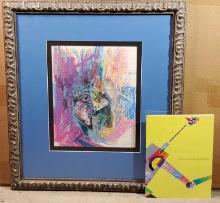 Helmut Preiss Picasso-esque Cubist Portrait in Mixed Pastels with Original Gallery Booklet