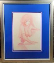 Helmut Preiss Pastel in Pink Female Study with Blue Eyes