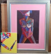 Helmut Preiss Cubist Inspired Portrait in Mixed Pastels with signed Gallery Card and Booklet