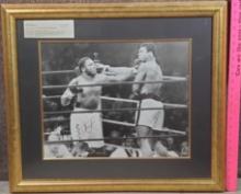 Framed 16" x 20" Black and White Photo of Joe Fraizer vs Muhammad Ali Signed by Joe Fraizer